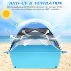 Large 3-4 Person Beach Tent - UPF 50+ Anti-UV, Easy Setup with Extended Floor & Mesh Windows, Portable for Camping Fishing (Blue)