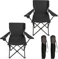 Portable Camping Chair 2 Pack, Folding Outdoor Chair with Cup Holder & Side Pocket for Camping (Black, 2 Pack)