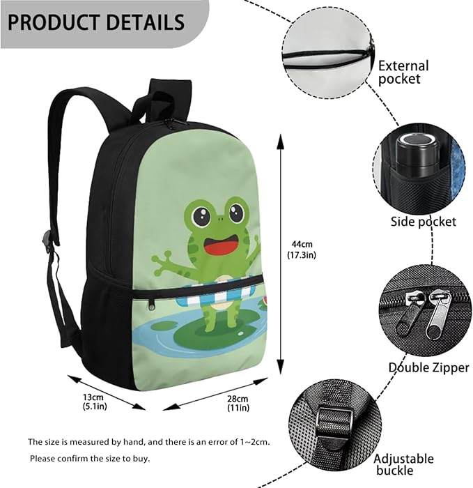 Kids Backpack with Lunch Box Water Bottle Bag Pencil Case Large Capacity Cute Frog Backpack for School Boys Backpacks 8-12 Years Old Kindergarten Elementary Mochilas Escolares Para Niños