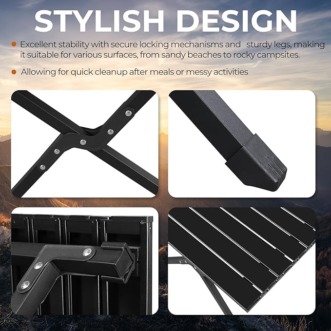 Outvita Beach Picnic Table, Lightweight Roll Up Low Camping Table, Portable Folding Table with Carrying Bag for Outdoor, BBQ, Sand, Picnic, Party, Patio 34 Inches