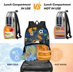 Lunch Bag Soccer Backpack for Boys with Insulated Cooler Lunch Box Backpack with Pen Pouch 2 Pcs Travel Laptop Backpack Computer College Bag for Kids Schoolbag