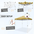 EAGLE PEAK Pop Up Canopy Tent with Wheeled Carry Bag, 8 Stakes, 4 Ropes, Easy Set Up Tent Canopy, 8x8 ft, Beige