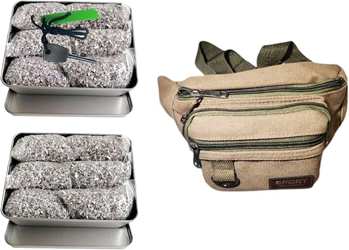 Magnesium Fire Starter Kit with Ferro Rod – Emergency Survival Gear with 12 Bags 99% Pure Magnesium + Waist Bag Waterproof Tin for Camping, Hiking, Bushcraft