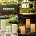 Wondise Solar Candles Outdoor Waterproof IP65 Rechargeable Solar Candles, Dusk to Dawn, Outdoor Pillar Candle for Camping Patio Porch Lanterns(3 Pack, 3" D x 5" H x 6" Hx 8" H)