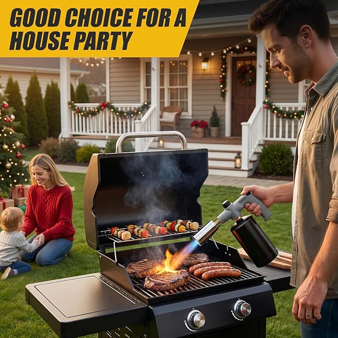 Propane Torch Gun, Blow Torch Gun with Adjustable Flame, Kitchen Torch Lighter for BBQ, Campfire Starter, Welding, Searing Steak (Propane Tank Not Included)