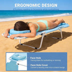 DoCred Heavy Duty Tanning Chair with Face Hole, Adjustable 5-Position Folding Chaise Lounge Chairs for Outside, Portable Lay Flat Beach Lounge Chair for Outdoor Sunbathing Beach Pool Lawn Camping