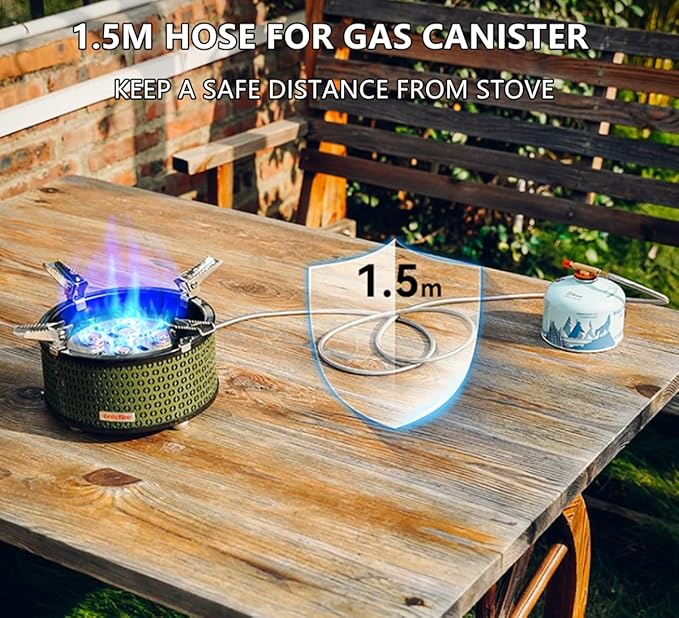 ONLYFIRE OUTDOOR LIVING Portable Camping Gas Stove with Storage Bag & Gas Adapters, 5 Burners Propane Stove for Outdoor Patio Cooking Picnic Camping Hiking Tailgating Emergency Use, Green GS344