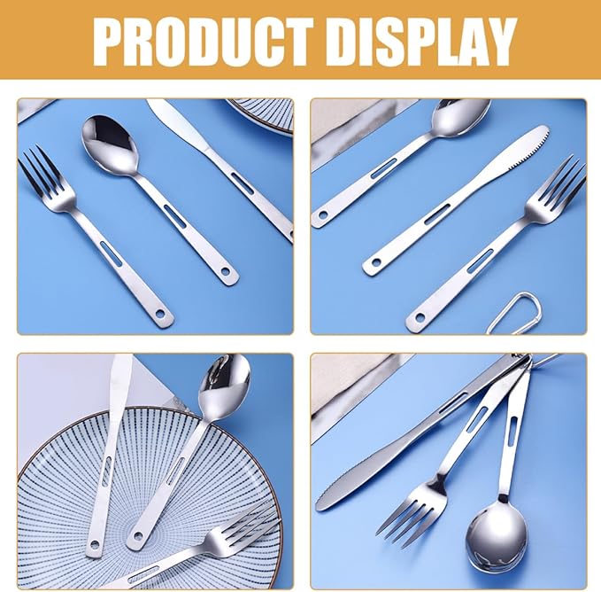 Yardwe 3sets Portable Stainless Steel Camping Cutlery Outdoor Tableware for Picnic Travel Rv Use Compact Design Easy to Clean Modern Lightweight
