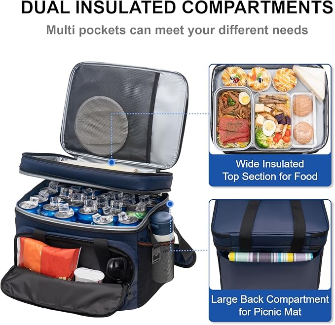 EVERFUN Small Cooler Bag 24 Can Insulated Lunch Box Double Deck Soft Leak-Proof Waterproof Collapsible Ice Chest for Men Women Work Travel Car Trip Picnic Beach
