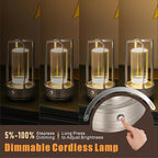 Rechargeable Table Lamp Cordless, Portable Metal Table Lamp 3 Color | Crystal | Stepless Dimming, for Bedroom, Cafe, Camping, Bar, Dining Table, Restaurant