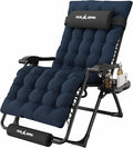 Amopatio Oversized Padded Zero Gravity Chair, XL 29In Reclining Camping Lounge Chair w/Removable Cushion&Headrest, Upgraded Lock and Footrest, Folding Patio Recliner for Indoor Outdoor, Navy