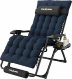 Amopatio Oversized Padded Zero Gravity Chair, XL 29In Reclining Camping Lounge Chair w/Removable Cushion&Headrest, Upgraded Lock and Footrest, Folding Patio Recliner for Indoor Outdoor, Navy