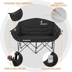 KingCamp Double Camping Chair, Oversized Heavy Duty 550lbs Loveseat for Adults Portable Folding XL 2 Person Couch Padded Comfortable Two Seat with Cup Holder for Outdoor Lawn Backyard, Black