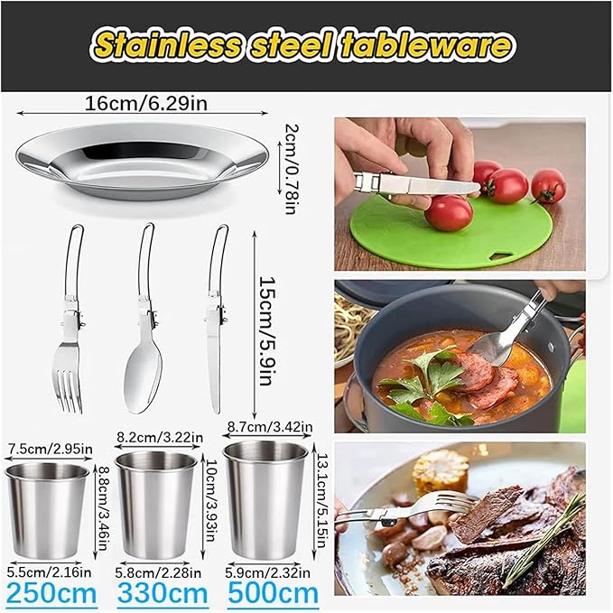 Compatible for Camping Cooking Set Cookware Travel Tableware Outdoor Picnic Teapot for 2-3 Peaple Non-Stick Pots Assorted Sets