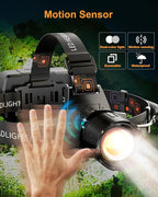 SKYFIRE Rechargeable Headlamp 3000 Lumens Motion Sensor, LED Super Bright Head lamp with 7500mAh Battery, Zoomable 13 Modes 90° Adjustable Waterproof Head Light for Running Cycling Camping Hiking