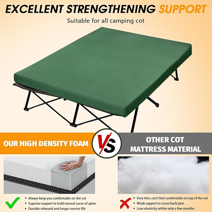 CYMULA Camping Cot Mattress 2in Memory Foam Sleeping Pad,Soft Warm Non-Slip Camping Mattress Topper with Retaining for Adults,Portable Roll up Pad for Travel(75 x30)（only Mattress）