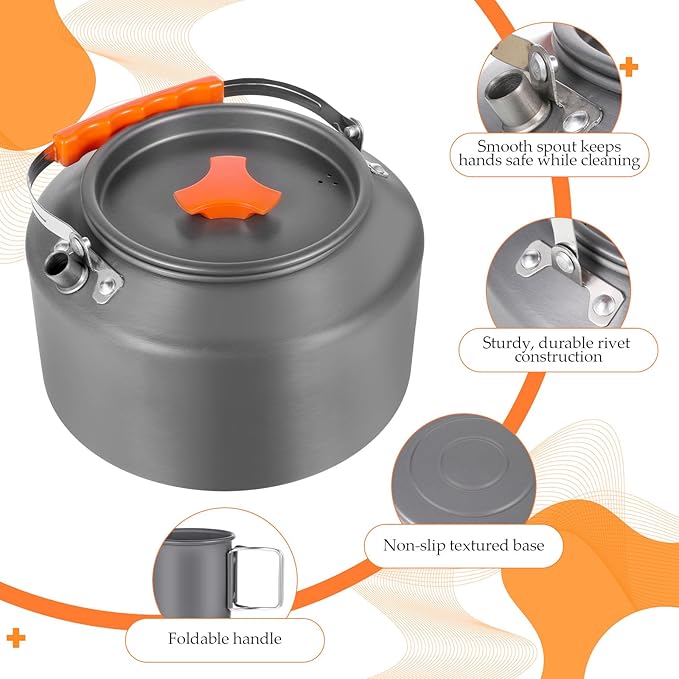 3 Pieces Camping Kettle 2.5 L Camp Tea Coffee Pot with 2 Cups & Carrying Bag Outdoor Campfire Camp Kettle Set for Open Fire, Outdoor Activity, Stove, Hiking, Backpacking