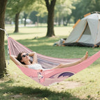 Cartoon Raccoon Pink Camping Hammocks with Tree Straps Indoor Hammock for Outside Patio Backyard Poolside