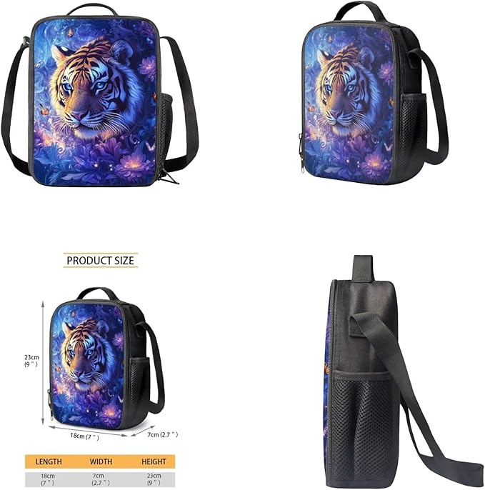 Space Tiger Cool Backpacks for Boys Backpack with Lunch Box Pencil Case Water Cup Cover 17 Inch Large Capacity Kids Bookbag for Boys Elementary School bags 4 Pcs Daypacks