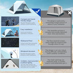 Pop Up Beach Tent for 2/3/4 Person with UPF 50+ UV Protection, Lightweight & Easy Setup Beach Shade Canopy, Wind-Resistant Shelter Portable Cabana for Family Outdoor Picnics Fishing