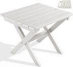 SERWALL Portable Folding Adirondack Table, HDPE Material Outdoor End Table, No Assembly Required, Weather-Resistant, 110 lbs Capacity, Small Table for Indoor and Outdoor uses, White