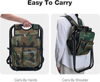 Portable Backpack Stool Cooler Chair for Adults, Folding Large 3 in 1 Multifunction Insulated Camping Seat Backpack Cooler Chair Heavy Duty 350lbs for Fishing Hunting, Camouflage
