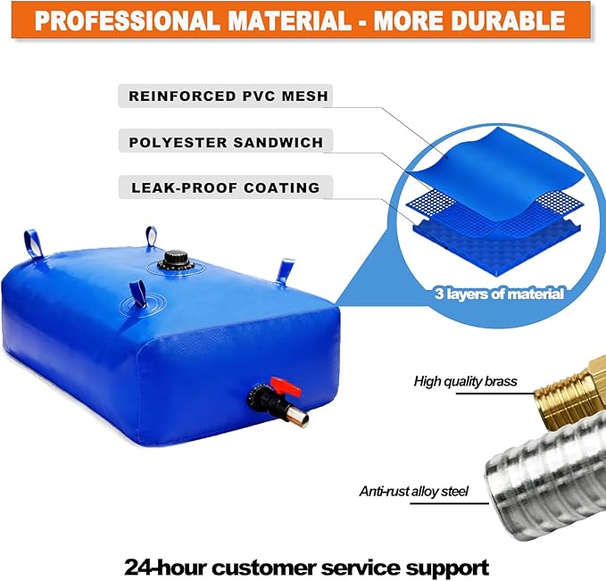 2000 L/528 Gal Water Bladder Tank, Foldable Portable Water Storage Container, Emergency Water Bag for RV, Truck Bed, Fire Prevention, Drought Resistance, Blue