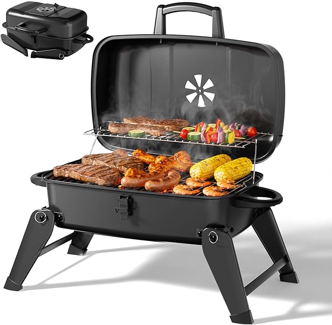 MASTER COOK Portable Charcoal Grill, Foldable Lightweight BBQ Grill with Adjustable Air Vent and 332 sq.in. Cooking Area Outdoor RV, Hiking, Camping, Patio, Tailgating