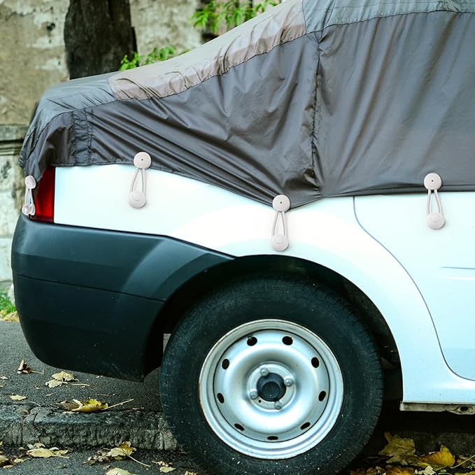 5 PCS Bungee Shock Cord Clip with Knobs, Pull Tie Down Tarp Canvas Knobs for Camping Tents Cargo Pool Awning Car Cover Holding Wire Hoses(White)