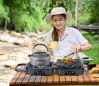 Nice C Camping Stove, Portable Camping Stove Propane, 2 Burner Propane Gas Stove, Mini Propane Grill, 16000 BTU Camp Stove with 2 Burner, Grill & Carry Bag for Camping