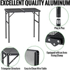 GARLLEN Folding Grill Table, 2-Height Adjustable Folding Camping Table with Heat-Resistant Wider Tabletop, Portable Aluminum Outdoor Tables for BBQ, Camping, Picnic, 35" L x 21.65" W, Black