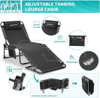 #WEJOY Folding Lounge Chair Outdoor, 5-Position Adjustable Sunbathing Tanning Chair with Shoulder Strap & Side Pocket, Heavy Duty Reclining Chair for Patio Pool Camping, Portable Folding Bed Cot,Black