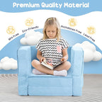 Portable Toddler Travel Bed, 2-in-1 Foldable Toddler Bed Sofa Chair, Soft Baby Kids Travel Floor Cot with Washable Covers Safety Foam Raised Bumper for Grandma's House Road Trips Camping Hotel (Blue)