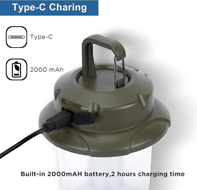 Mini LED Camping Lights for Tent Lights Portable Camping Lantern Rechargeable Outdoor Flashlight Battery Powered,450LM Camp Accessories for Hiking Backpacking Emergency Outage(Green)
