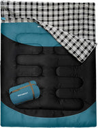 Double Sleeping Bag for Adults Machine Washable 2 Person Camping Sleeping Bag Queen Size Waterproof with Compression Sack for Cold Weather 3-4 Seasons