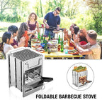 Camping Wood Burning Stove with Grill, Collapsible Backpacking Survival Rocket Stove Stainless Steel Campfire Stove for Outdoor Cooking Picnic Hiking BBQ (Sliver-Small)