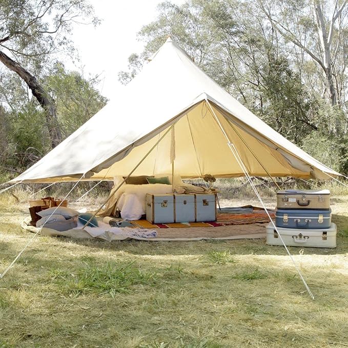 MC TOMOUNT Canvas Tent Bell Tent Yurt with Stove Jack Zipped Removable Floor for Glamping Truck Car Camping