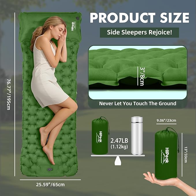 HiiPeak Camping Sleeping Pad, Ultralight Camping Mat with Pillow, Built-in Foot Pump Inflatable Sleeping Pads Compact for Camping Backpacking Hiking Traveling Tent