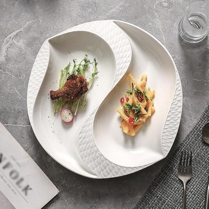 Camping Plates 10.5-inch Hotel Ceramic Tableware With Irregular White Plates And Creative Mandarin Duck Artistic Conception For Private Dishes Cold Decorative Plate(12 in)