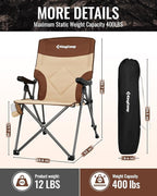 KingCamp Folding Camping Chair Adjustable 3-Position, Reclining Outdoor High Back Camp Chair with Hard Armrests, Heavy Duty Portable Chair, Dual-Layer Padded Seat & Storage for Camping, Lawn, Backyard