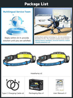 Smiling Shark TS-4 Headlamp, Dual Spotlight with 4X Floodlight & Strobe LED Head Torch Rechargeable 2400mAh Long-Lasting Hands-Free Design for Camping Hiking Running Jogging (2 Pack)