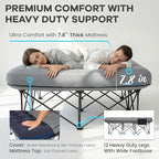 FUNDANGO Queen Camping Cot with Electric Pump, 2 Person Air Mattress with Frame, Double Camping Cot Bed with 2 Cup Holders & Removable Cover for Camp, Home Guest, Carry Bag Included (Grey)
