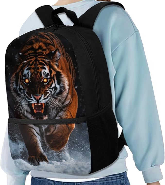 Tiger Elementary School Backpack for Boys with Lunchbox Bottle Pocket and Pencil Case 17" Cool Backpacks for Boys Kids Bookbags Lightweight School Bag for Students Hiking Daypacks