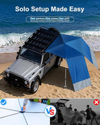 Portable Car Awning for SUV/Truck RV, Shade Waterproof Roof Rack Awning with Side Wall, Heavy Duty Magnets, Suction Cups & Reinforced Poles for Overland, Camping, Beach, Tailgating (Blue)