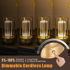 Rechargeable Table Lamp Cordless, 3 Color | Crystal | Stepless Dimming, for Bedroom, Cafe, Camping, Bar, Dining Table, Restaurant, Gold