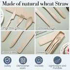 Yahenda 28 Sets Reusable Travel Utensils Set with Case Wheat Straw Cutlery Portable Spoon Knife Forks Plastic Tableware Lunch Box Accessories Bulk for Adults Travel Picnic Camping Utensils(Multicolor)