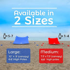 Red Suricata Family Beach Tent & Canopy, UPF50 Sun Shade, 4 Aluminum Poles, Sand Shovel, Large Portable Sun Shelter (Large, Black)