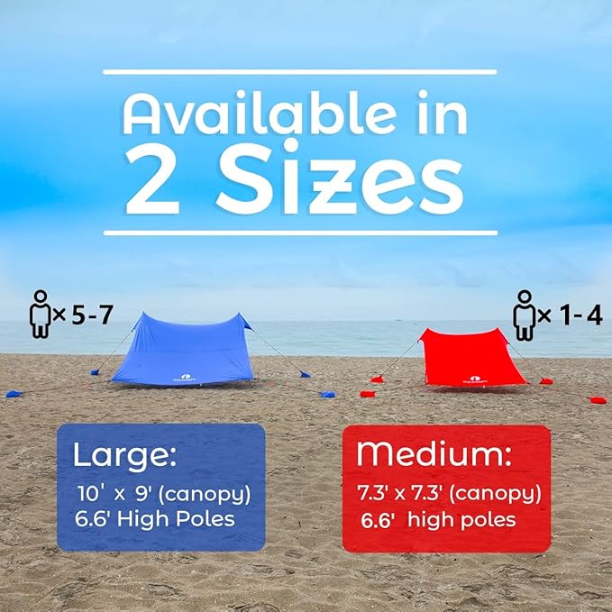 Red Suricata Family Beach Tent & Canopy, UPF50 Sun Shade, 4 Aluminum Poles, Sand Shovel, Large Portable Sun Shelter (Large, Black)