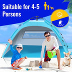 Beach Tent Sun Shade for 4-5 Person, Two Doors Large Pop Up Beach Tents for Adults and Kids, Portable Automatic Instant Sun Shelter Canopy Tent UV 50+, Ideal for Garden, Fishing, Picnic