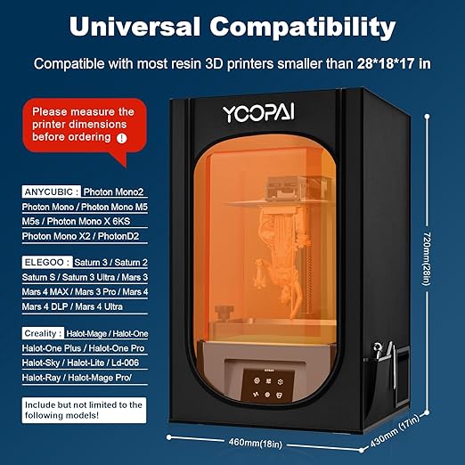 Multifunctional Resin 3D Printer Enclosure with Ventilation Kit & LED Light, 3D Printer Vented Enclosure Tent Eliminate Odors Dustproof Isolate Noise for Anycubic Elegoo LCD Resin UV 3D Printers